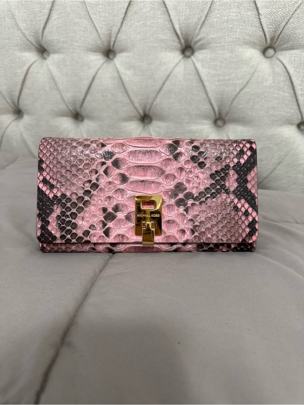 EUC Michael Kors Couture Collection Miranda Pink Python continental wallet